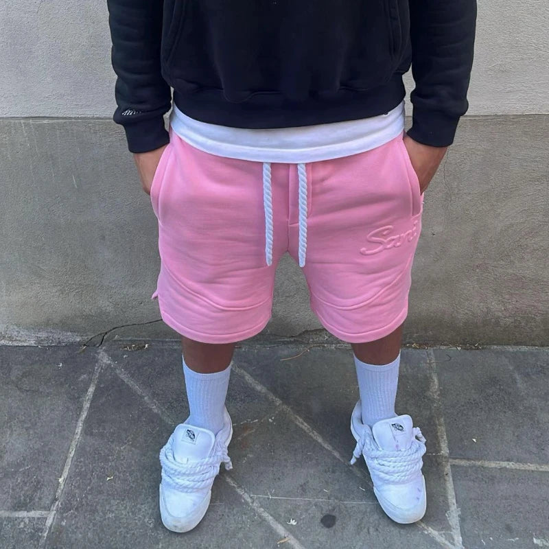 Solid Shorts Man Pink Sweatpants - Mldripanddrop
