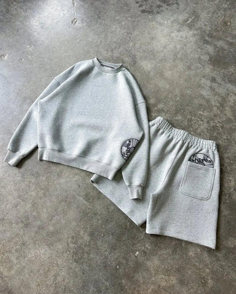 Grey Disc Pattern Men’s Shorts Set – Sporty, Minimal & Breathable