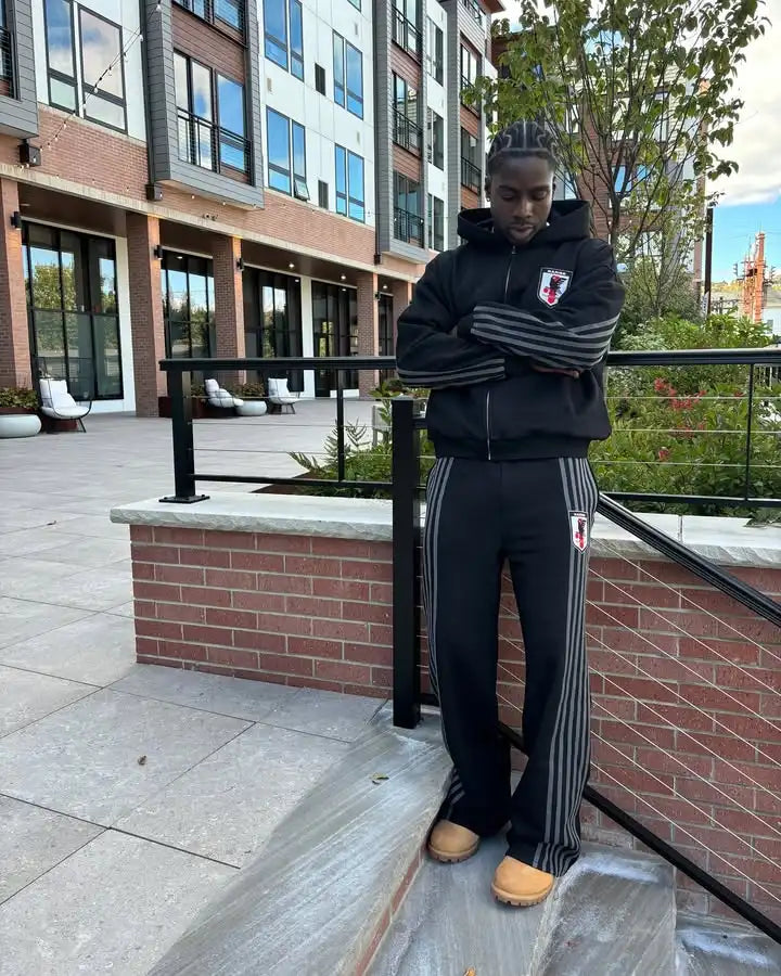 Men’s Striped Zip Hoodie & Sweatpants Set – Y2K Oversized Streetwear