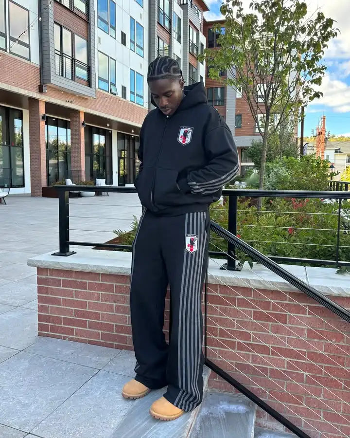 Men’s Striped Zip Hoodie & Sweatpants Set – Y2K Oversized Streetwear