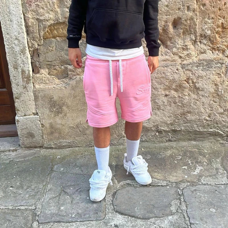 Solid Shorts Man Pink Sweatpants - Mldripanddrop
