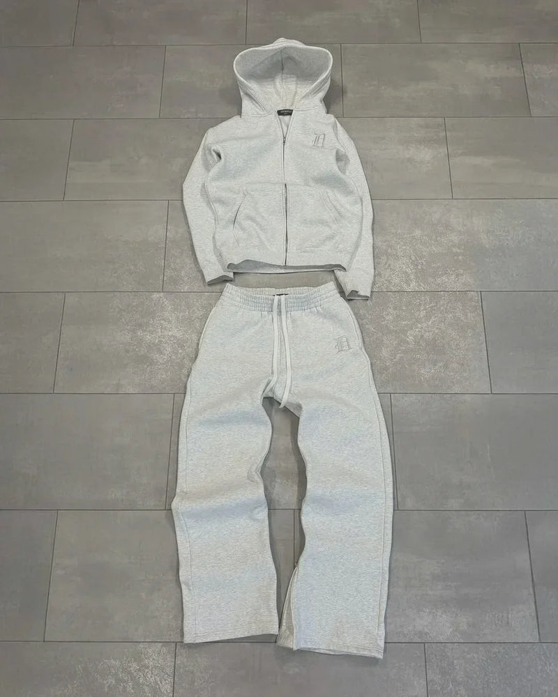 Retro Letter Embroidered Tracksuit – Unisex Hoodie & Straight-Leg Pants