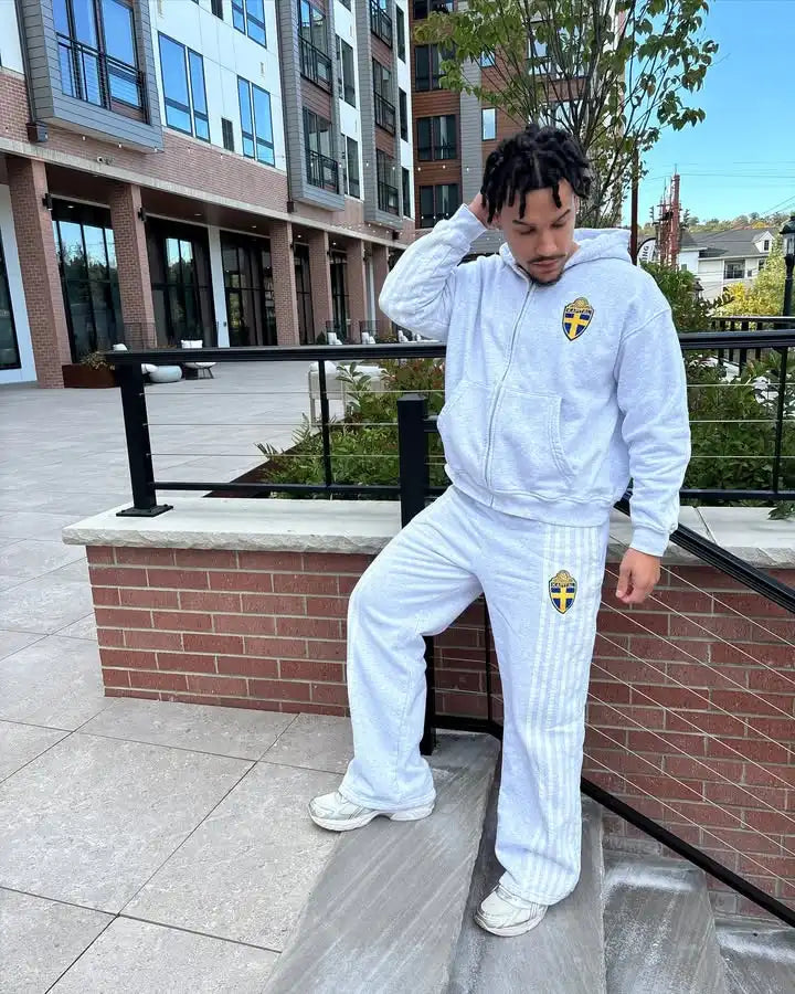 Men’s Striped Zip Hoodie & Sweatpants Set – Y2K Oversized Streetwear
