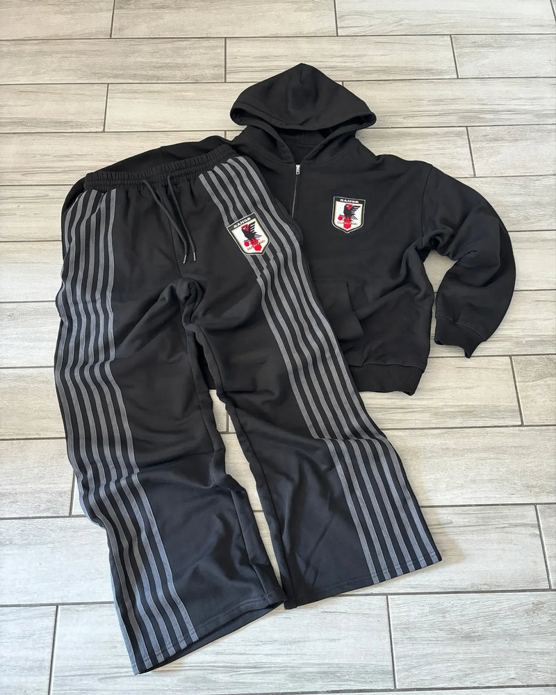 Men’s Striped Zip Hoodie & Sweatpants Set – Y2K Oversized Streetwear