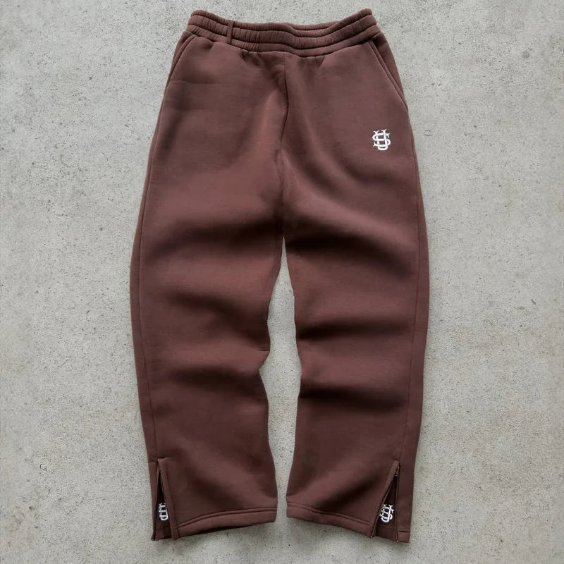 2025 Y2K Embroidered Slim Street Pants – Unisex, Solid Color, Straight-Leg
