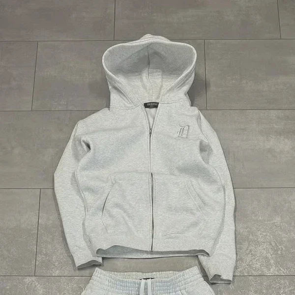 Retro Letter Embroidered Tracksuit – Unisex Hoodie & Straight-Leg Pants