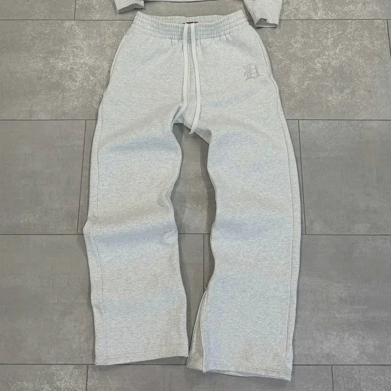 Retro Letter Embroidered Tracksuit – Unisex Hoodie & Straight-Leg Pants