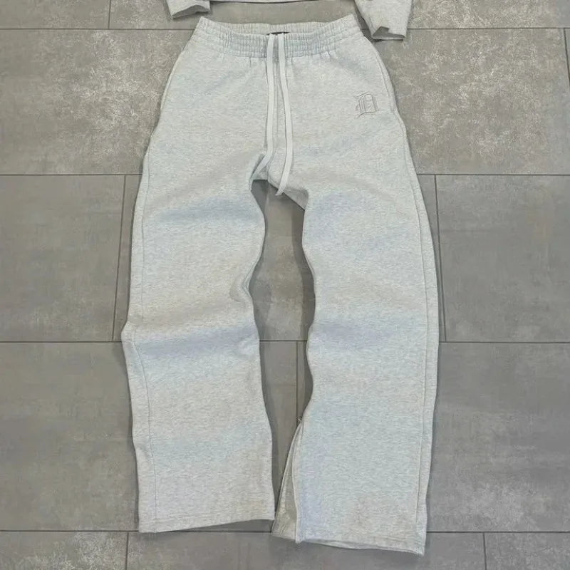 Retro Letter Embroidered Tracksuit – Unisex Hoodie & Straight-Leg Pants