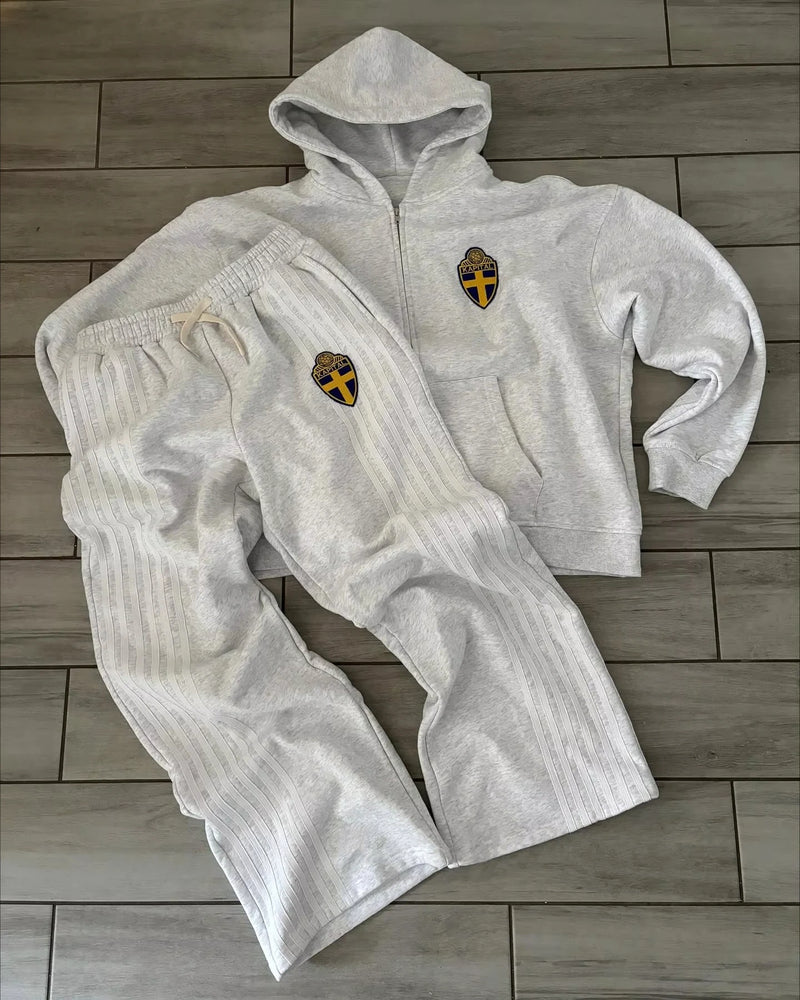 Men’s Striped Zip Hoodie & Sweatpants Set – Y2K Oversized Streetwear