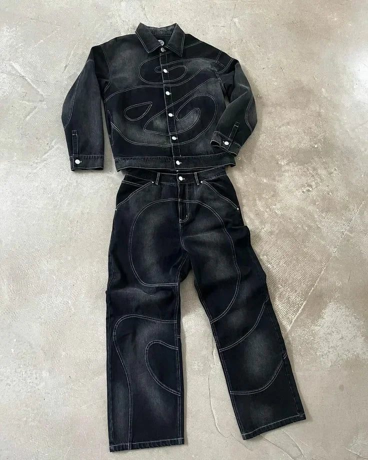 Vintage Jacket Baggy Jeans Two Piece Set Y2K Suit - Mldripanddrop