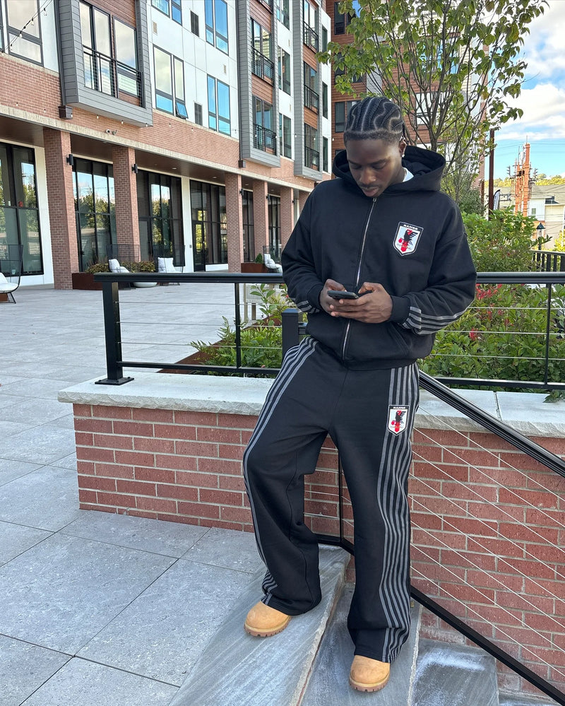 Men’s Striped Zip Hoodie & Sweatpants Set – Y2K Oversized Streetwear