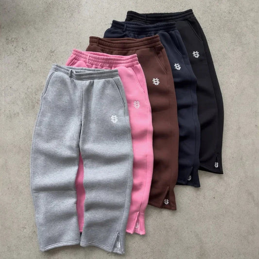 2025 Y2K Embroidered Slim Street Pants – Unisex, Solid Color, Straight-Leg