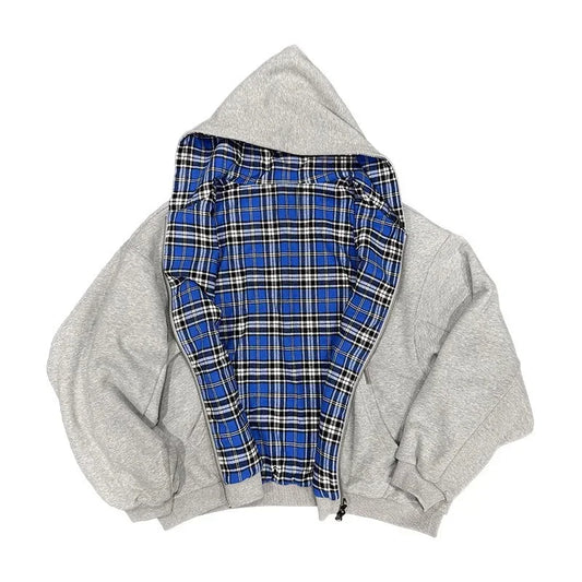 Oversized Hoodies for Street Clothes with Plaid Lining Solid Color Sweatshirt Streetwear - Mldripanddrop