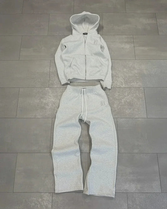 Retro Letter Embroidered Tracksuit – Unisex Hoodie & Straight-Leg Pants