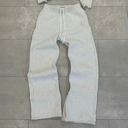 Retro Letter Embroidered Tracksuit – Unisex Hoodie & Straight-Leg Pants